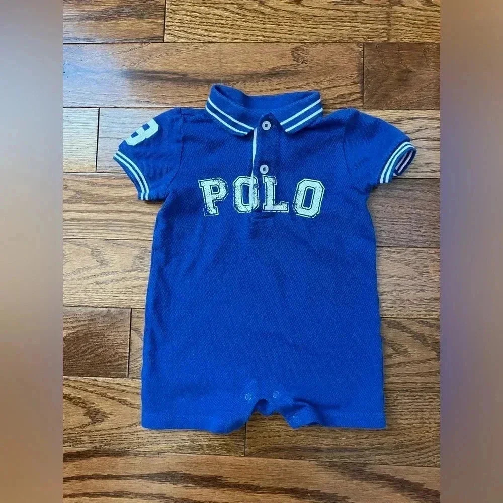 Ralph Lauren POLO Boy’s Romper Blue Sz 9M